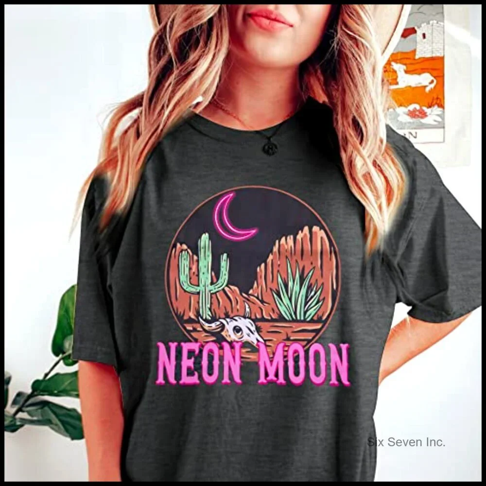 Oversized Retro Western Tee Women's Loose Fit Casual Short Sleeve Cowgirl Top - Picture 5 of 6